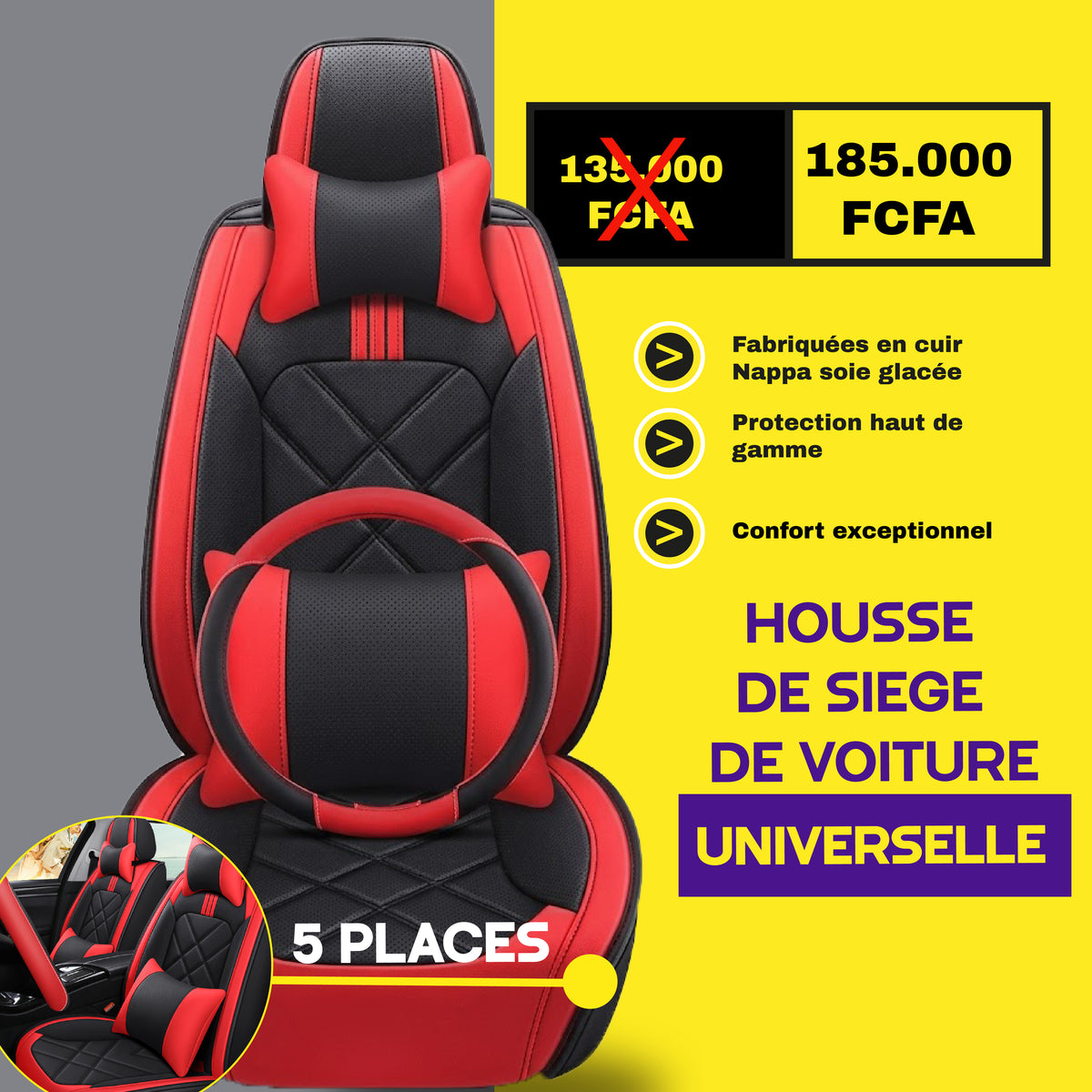 Tik -brazz - Housses de Siège Universelles 5 Places en Cuir