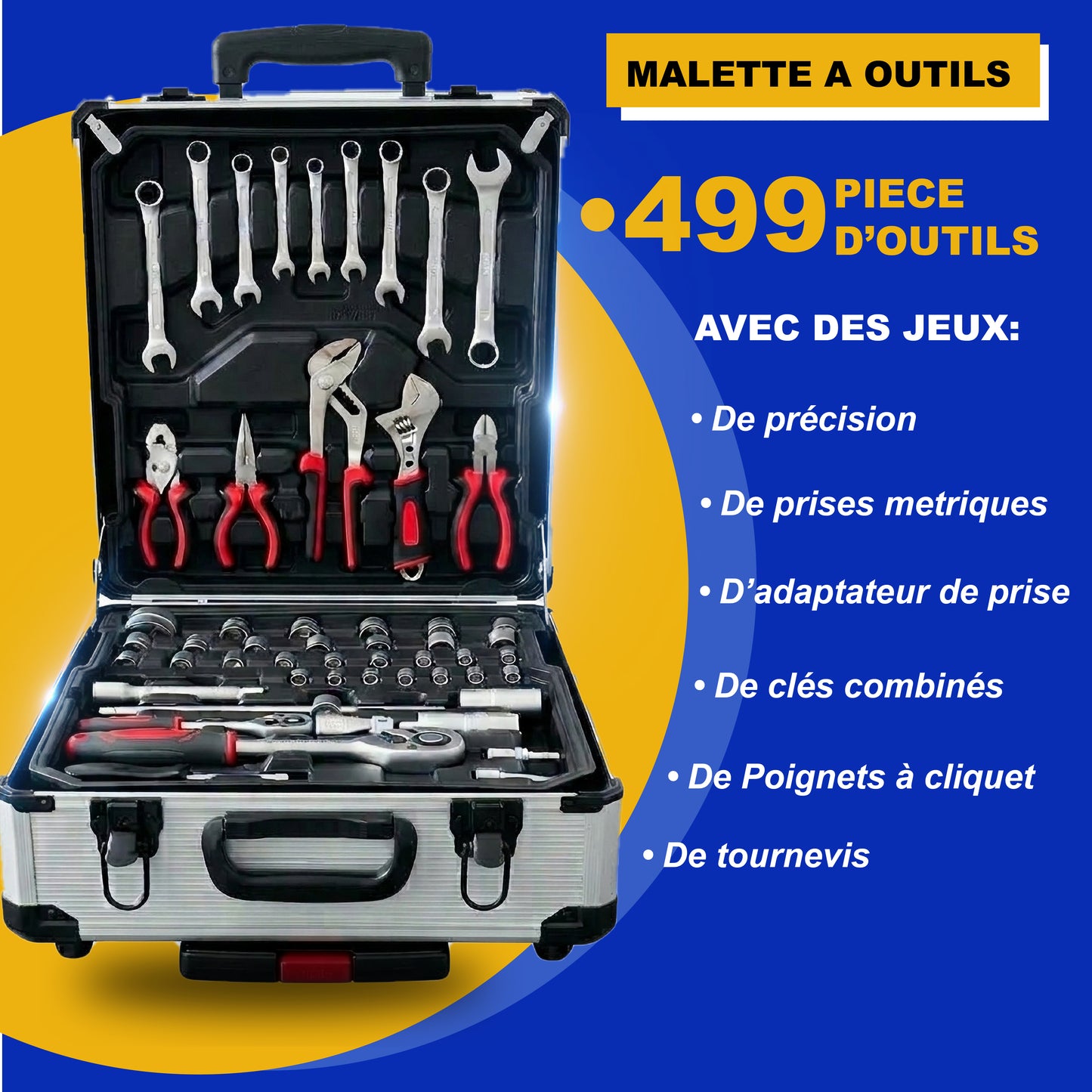 Mallette à outils 499 pièces ensemble d'outils de réparation à domicile à 4 couches en aluminium