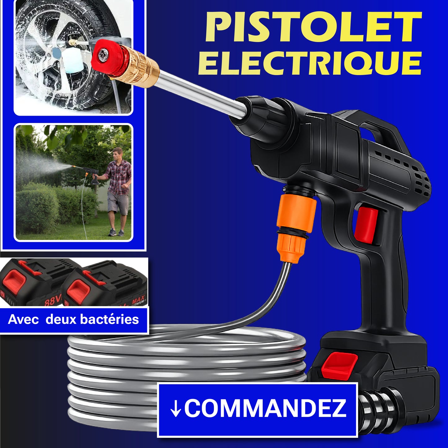 Pistolet électrique à haute pression pour le lavage des voitures 2 fois plus puissant que tout ce qu'il y'a sur le marché