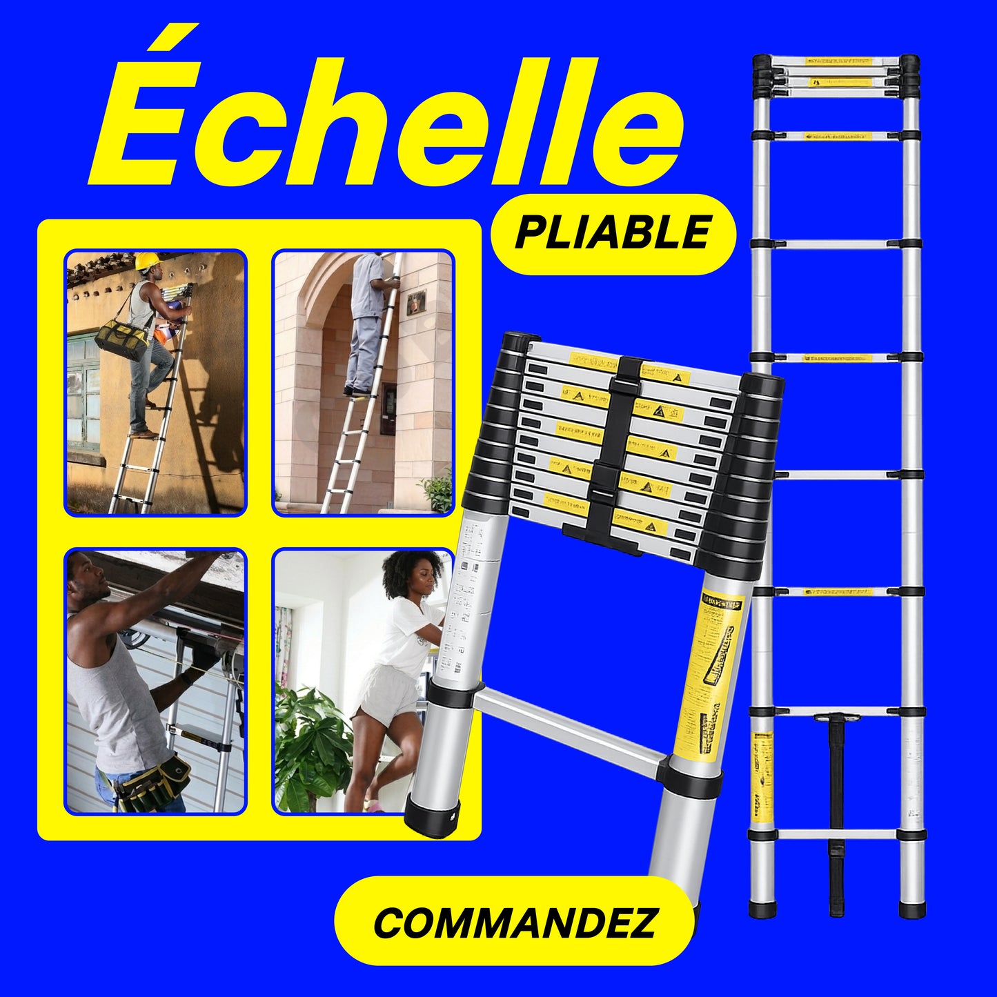 Echelle Télescopique Polyvalente 2,6M – Légère, Sécurisée et Facile à Ranger