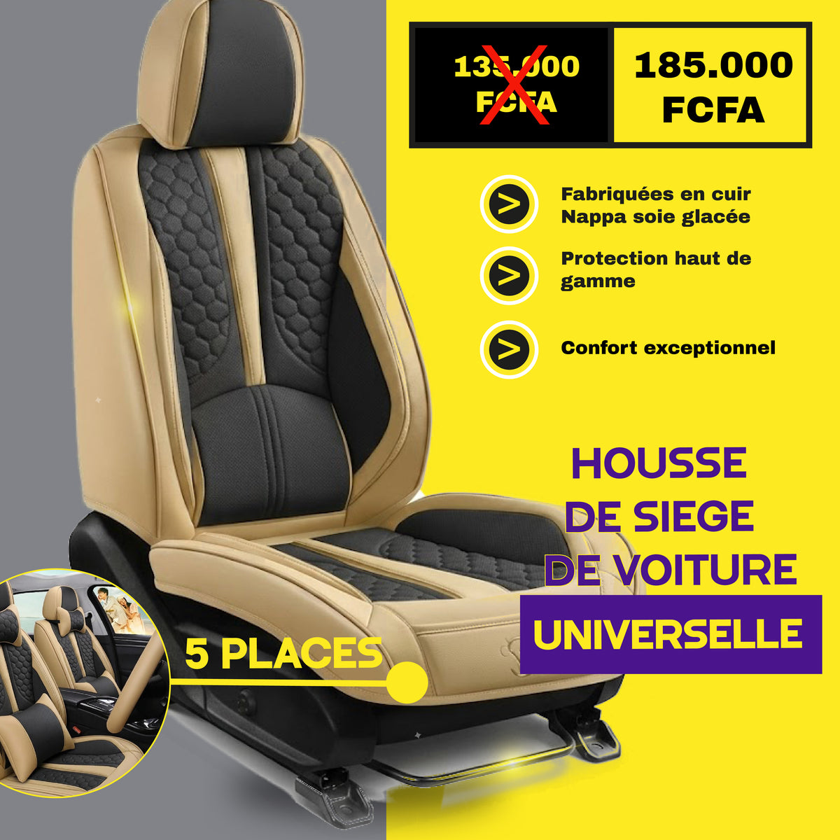 Tik -brazz - Housses de Siège Universelles 5 Places en Cuir