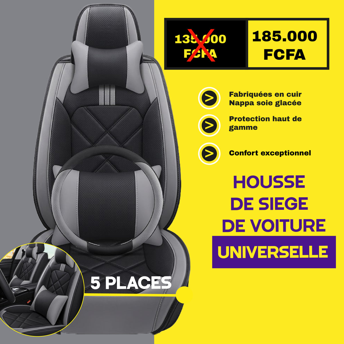 Tik -brazz - Housses de Siège Universelles 5 Places en Cuir