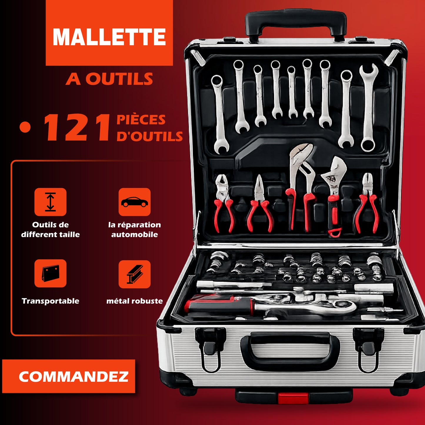Mallette à outils 499 pièces ensemble d'outils de réparation à domicile à 4 couches en aluminium