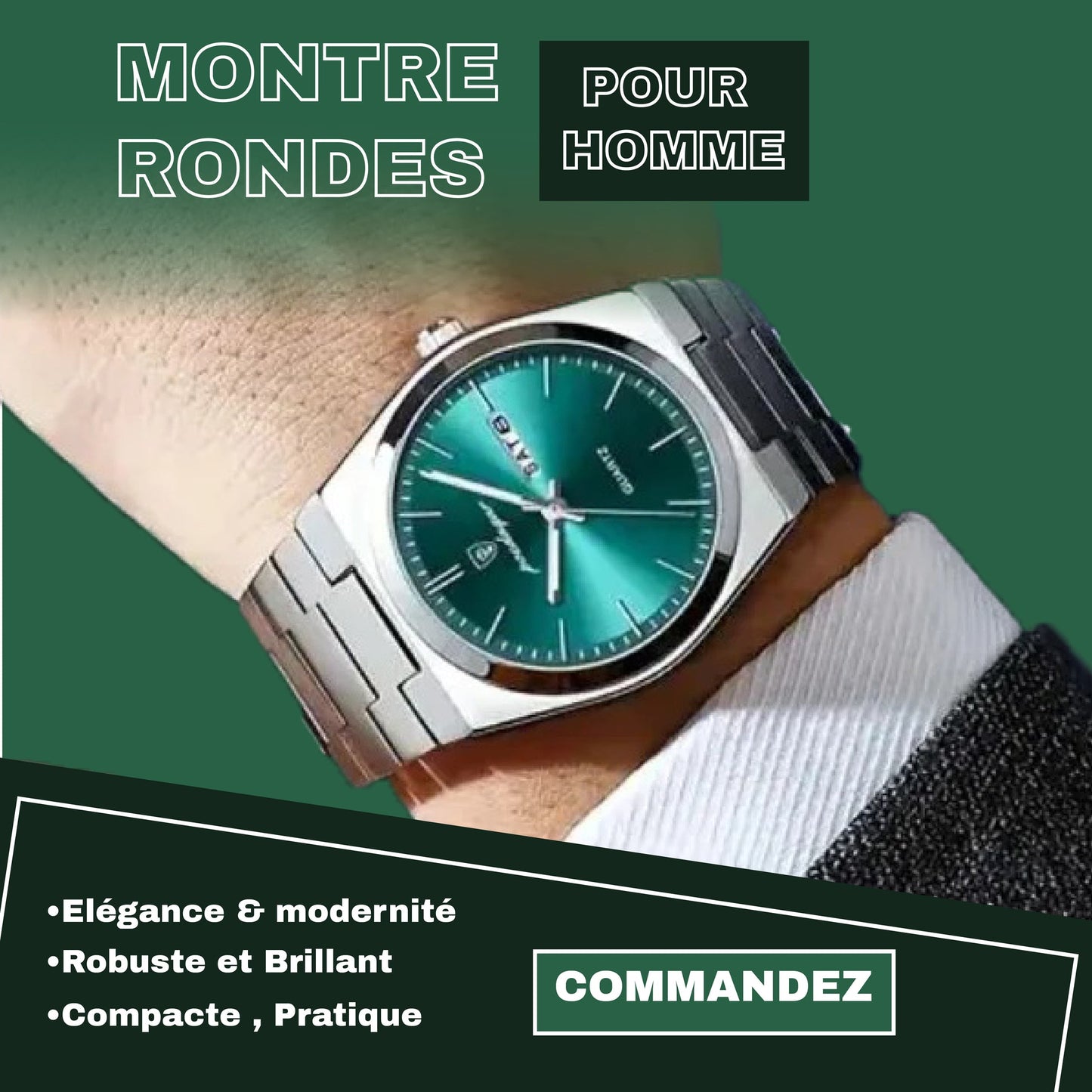 Poedagar Montre Carrée & Ronde pour Hommes en Acier Inoxydable - Collection Élégance et Fonctionnalité