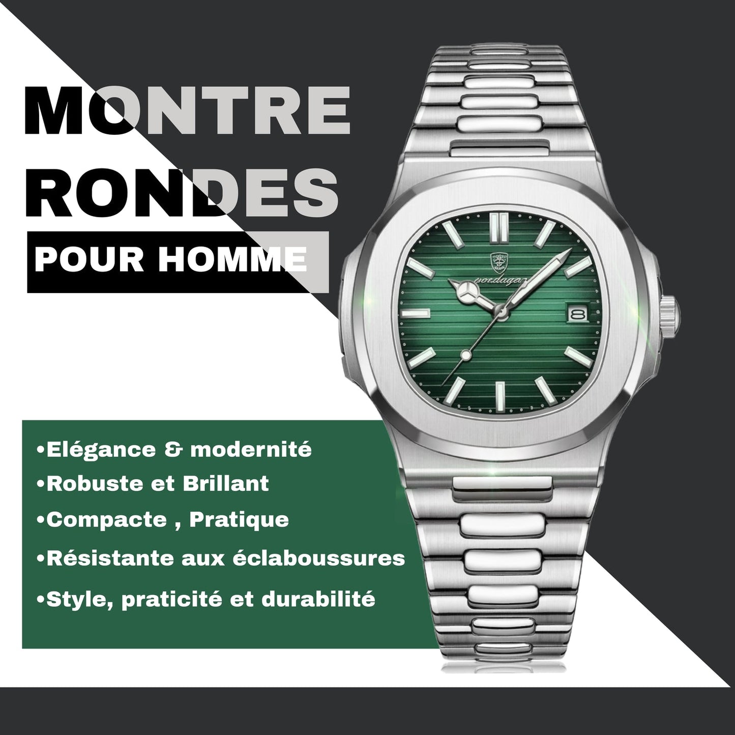 Poedagar Montre Ronde pour Hommes en Acier Inoxydable - Collection Élégance et Fonctionnalité