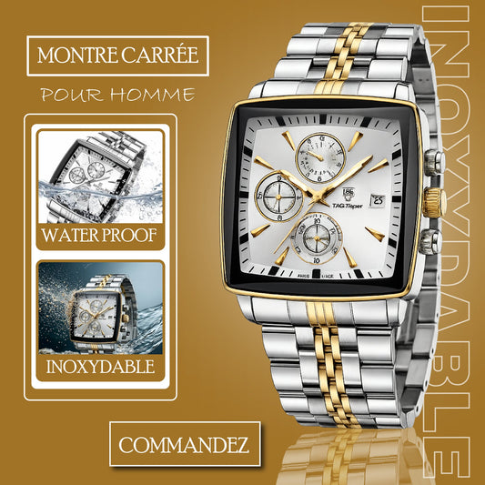 Poedagar Montre Carrée & Ronde pour Hommes en Acier Inoxydable - Collection Élégance et Fonctionnalité