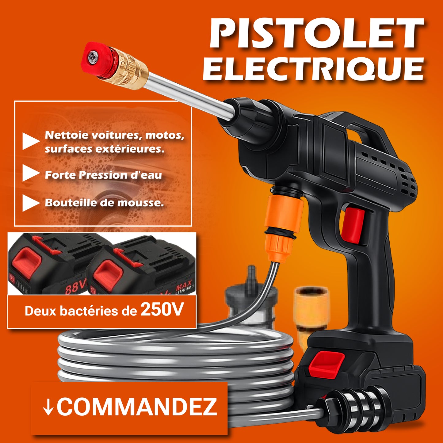 Pistolet électrique à haute pression pour le lavage des voitures 2 fois plus puissant que tout ce qu'il y'a sur le marché