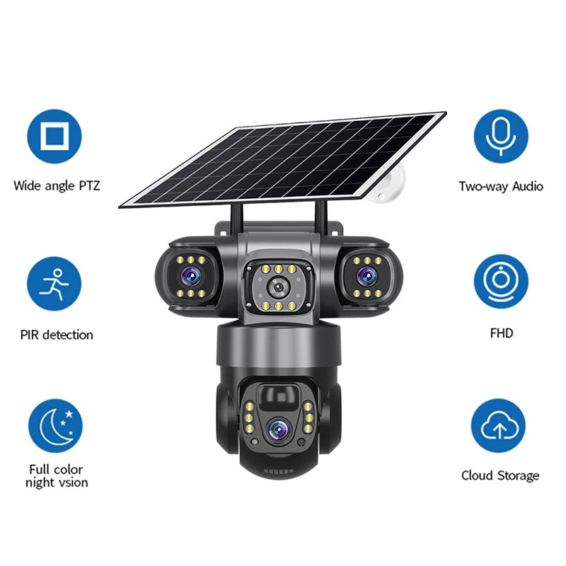 Tik -tcd-Caméra de Surveillance Solaire 4G Intelligente : à 03 objectifs