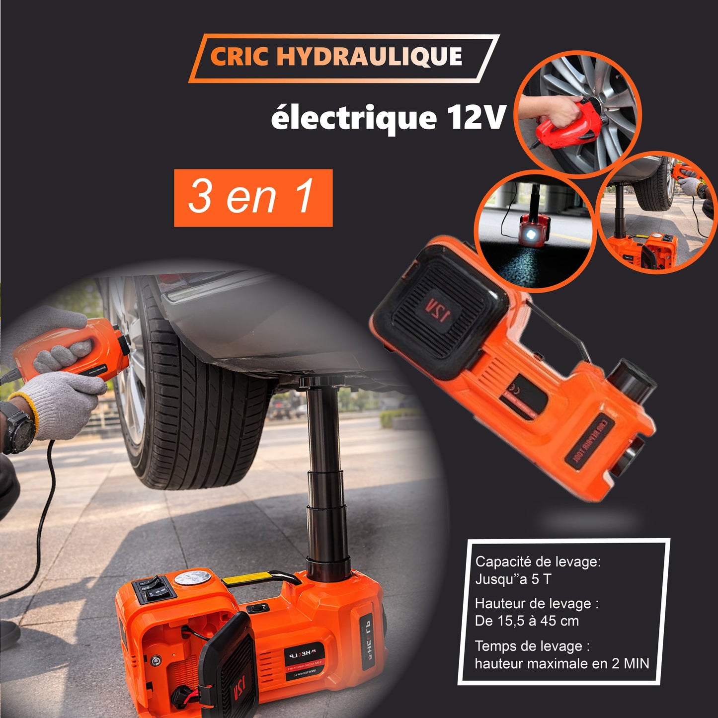 Tik - tchd - Kit d'urgence essentiels pour la réparation automobile🛠️ - Cric hydraulique électrique 12V pour voitures