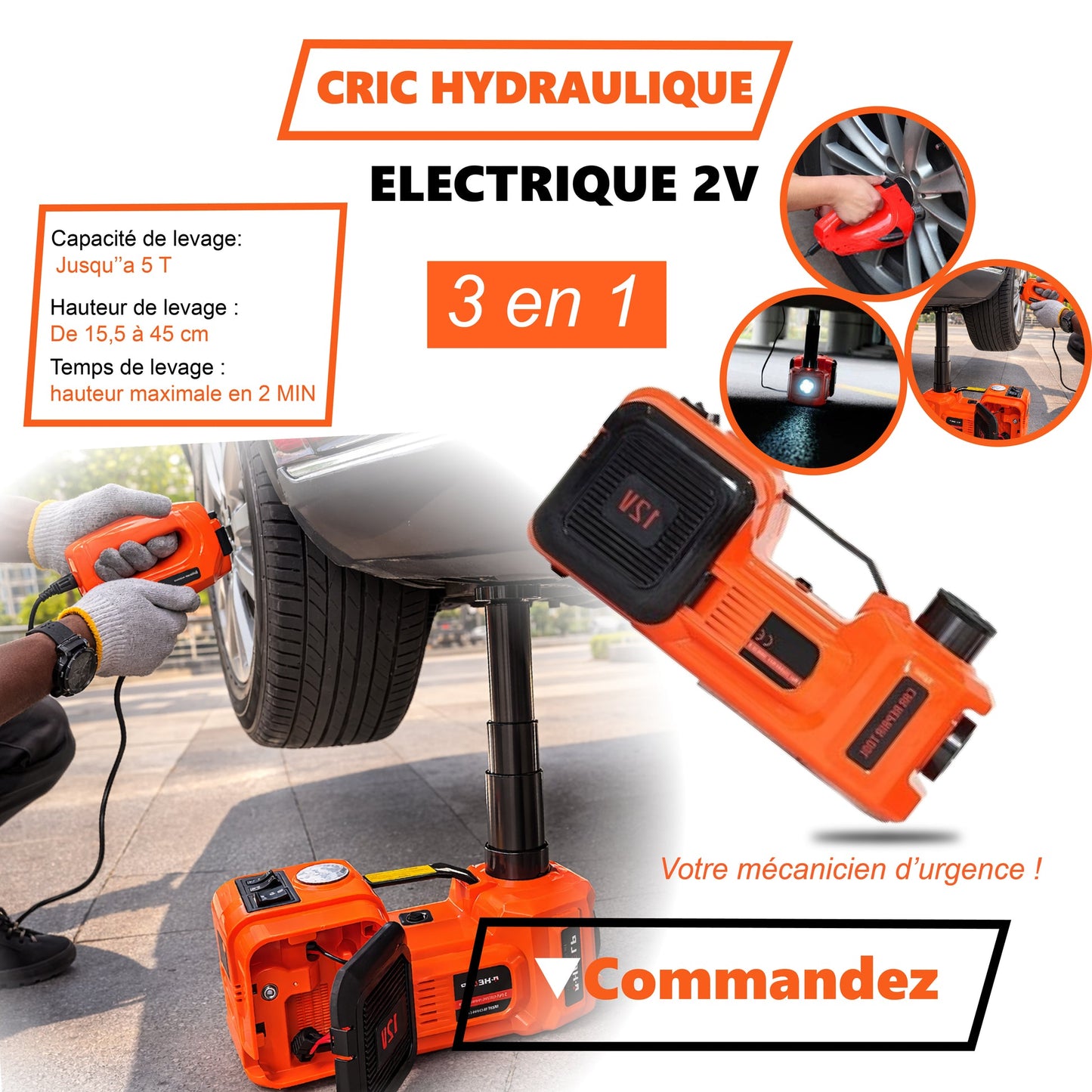 Tik - tchd - Kit d'urgence essentiels pour la réparation automobile🛠️ - Cric hydraulique électrique 12V pour voitures